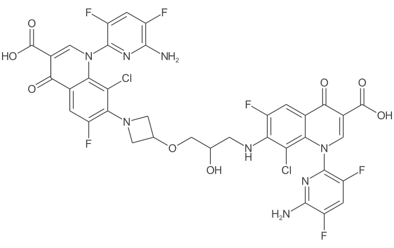 1-(6-氨基-3,5-二氟吡啶-2-基)-7-(3-((1-(6-氨基-3,5-二氟吡啶-2-基)-3-羧基-8-氯-6-氟-4-氧代-1,4-二氢喹啉-7-基)氨基)-2-羟丙氧基)氮杂环丁烯-1-基)-8-氯-6-氟-4-氧代-1,4-二氢喹啉-3-羧酸